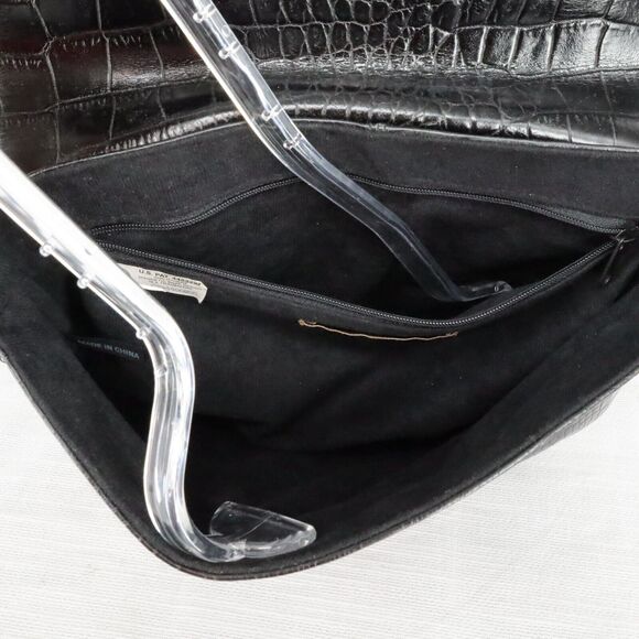 Carla Mancini Handbag Womens Black Leather Alligator Texture Shoulder Bag - Picture 12 of 13